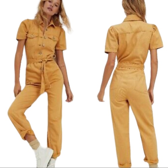 Boyish x Free People The Vincent Sm Yellow Gold Denim Utility Coveralls Jumpsuit - Picture 2 of 13
